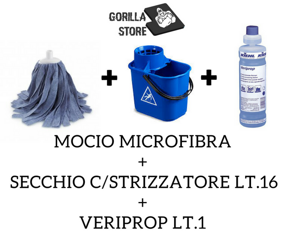KIT PAVIMENTI GLORIA MOCIO MICROFIBRA + SECCHIO C/STRIZZATORE +